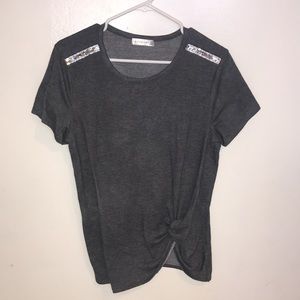 Retrology gray short sleeve knot shirt for women